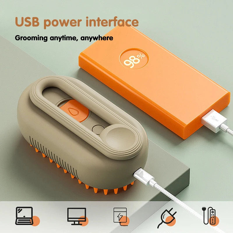 3 in 1 Pet Electric Steam Brush Cat and Dog Cleaning Spray Massage Grooming Comb Retractable Handle Pet Hair Removal Beautybrush