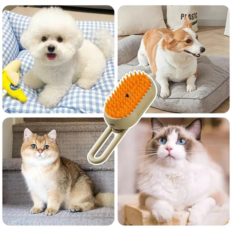 3 in 1 Pet Electric Steam Brush Cat and Dog Cleaning Spray Massage Grooming Comb Retractable Handle Pet Hair Removal Beautybrush