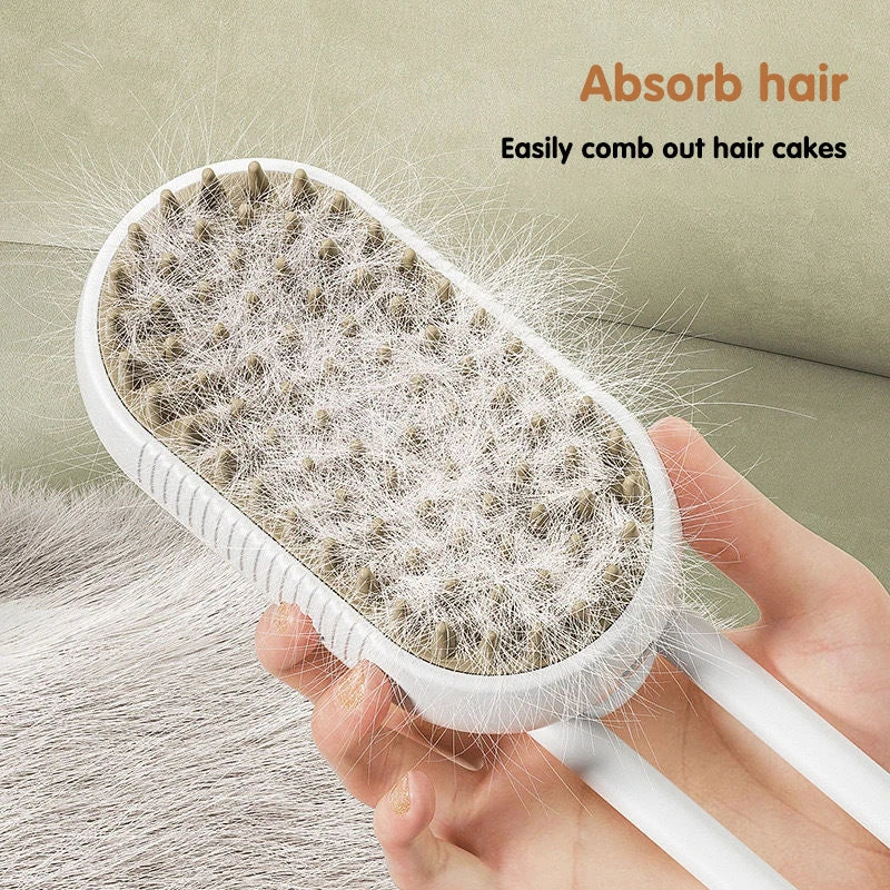3 in 1 Pet Electric Steam Brush Cat and Dog Cleaning Spray Massage Grooming Comb Retractable Handle Pet Hair Removal Beautybrush