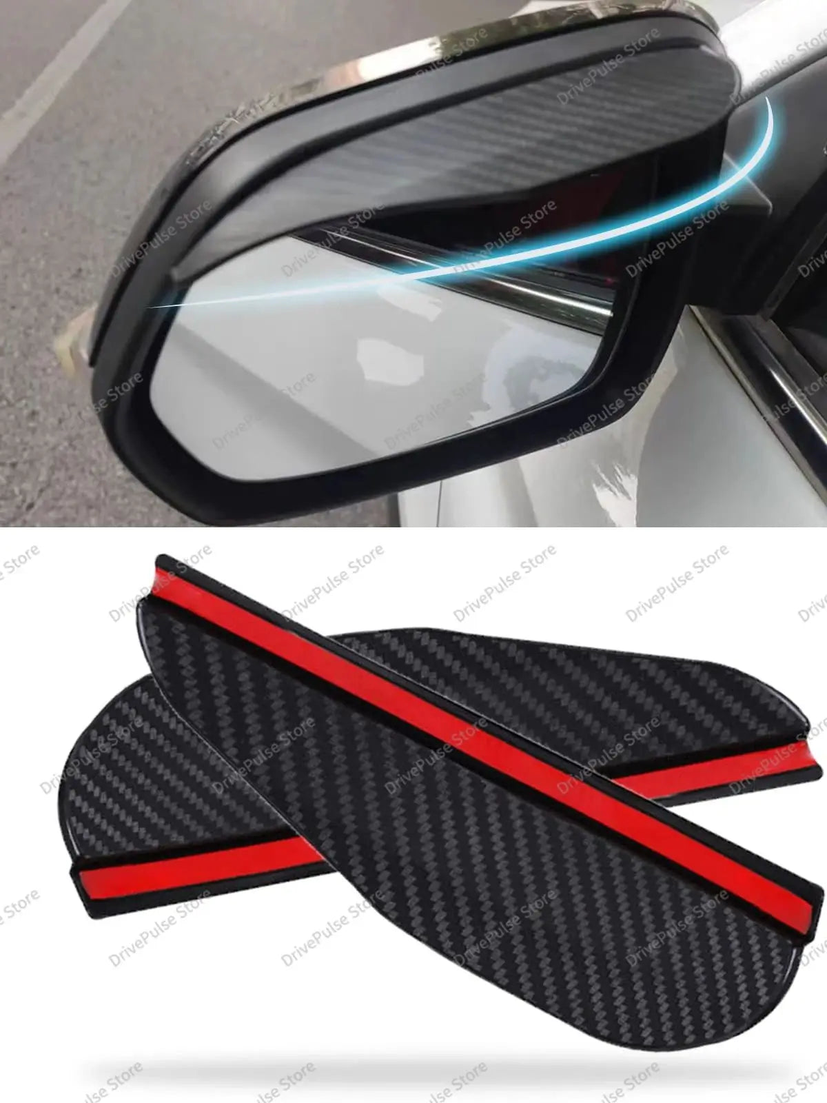 2PCS Carbon Fiber Rearview Mirror Rain Guards - Anti-Glare Sun Visor Cover for Clear Vision, Universal Car Mirror Accessories